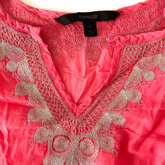 Pink Gauzy Silk Silver Embellished Express Blouse Medium M - Picture 7 of 9